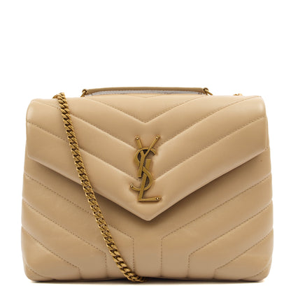 Saint Laurent Shoulder Bag Lou Lou - Small in Neutral, Calfskin Leather — Front View