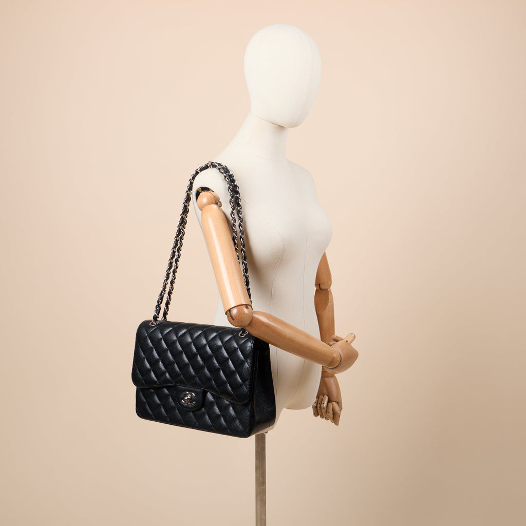 Chanel Shoulder Bag Classic Double Flap - Large in Black, Caviar Leather — Alternate View 22