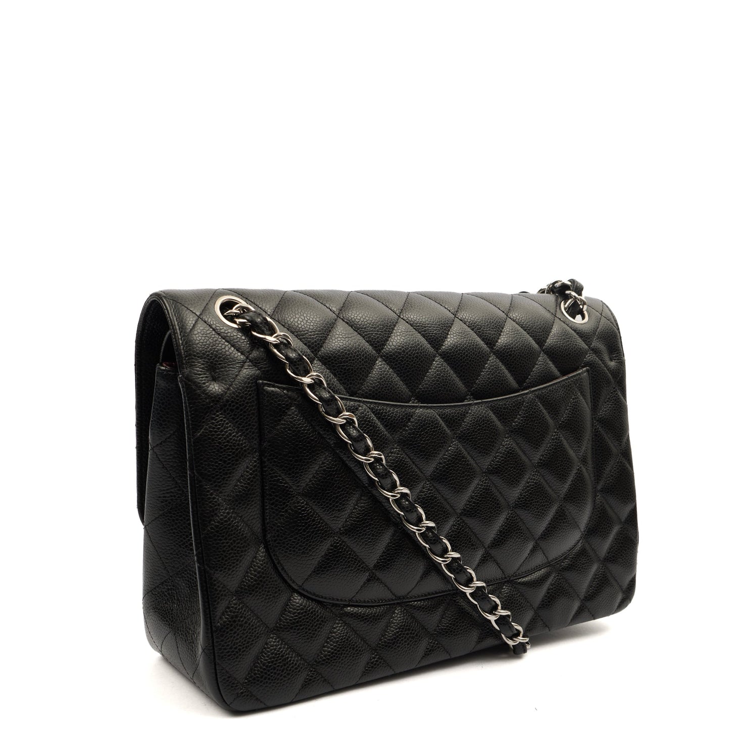 Chanel Shoulder Bag Classic Double Flap - Large in Black, Caviar Leather — Back View