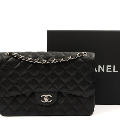 Chanel Shoulder Bag Classic Double Flap - Large in Black, Caviar Leather — Side View
