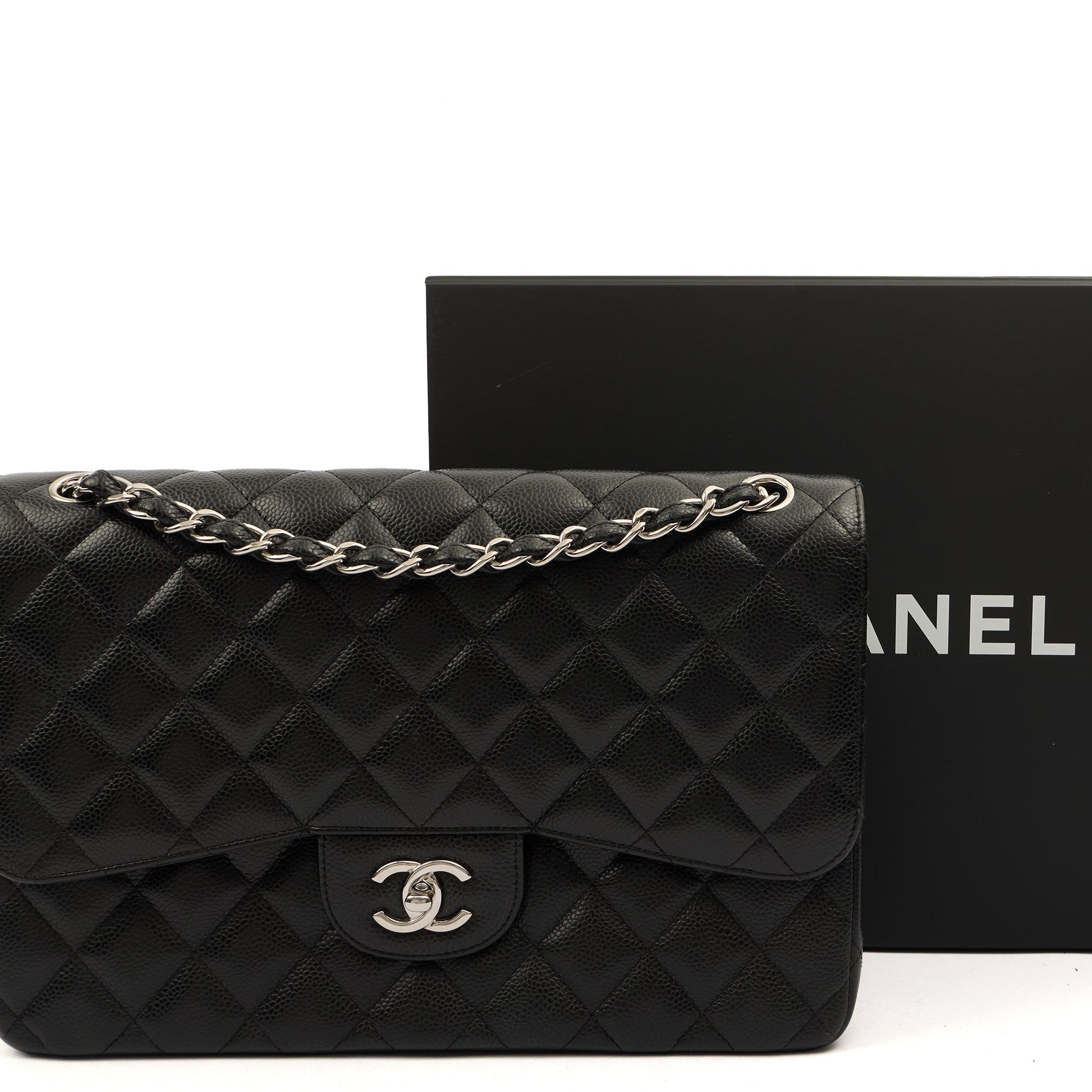 Chanel Shoulder Bag Classic Double Flap - Large in Black, Caviar Leather — Alternate View 13
