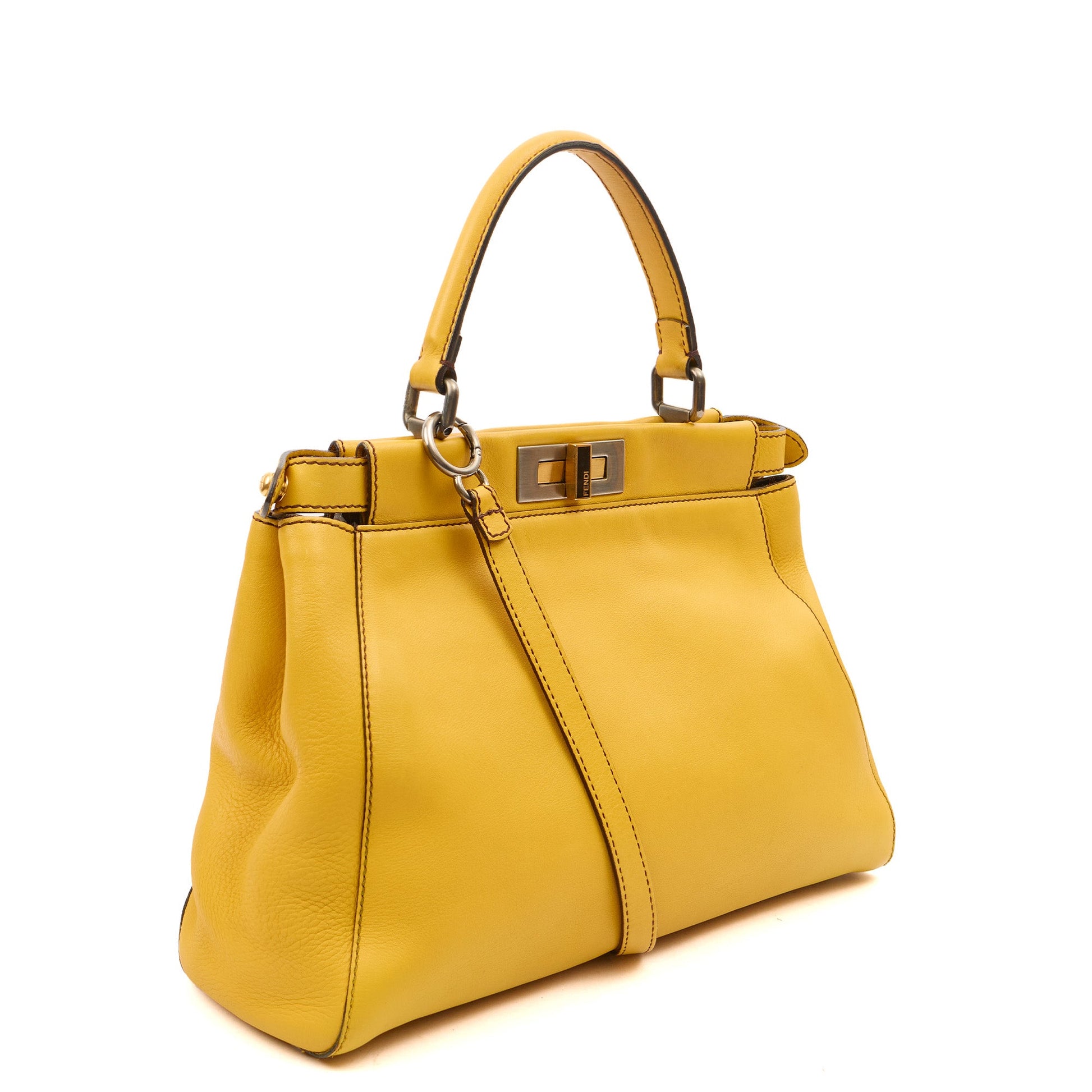 Fendi Tote Peekaboo - Medium in Yellow, Leather — Side View