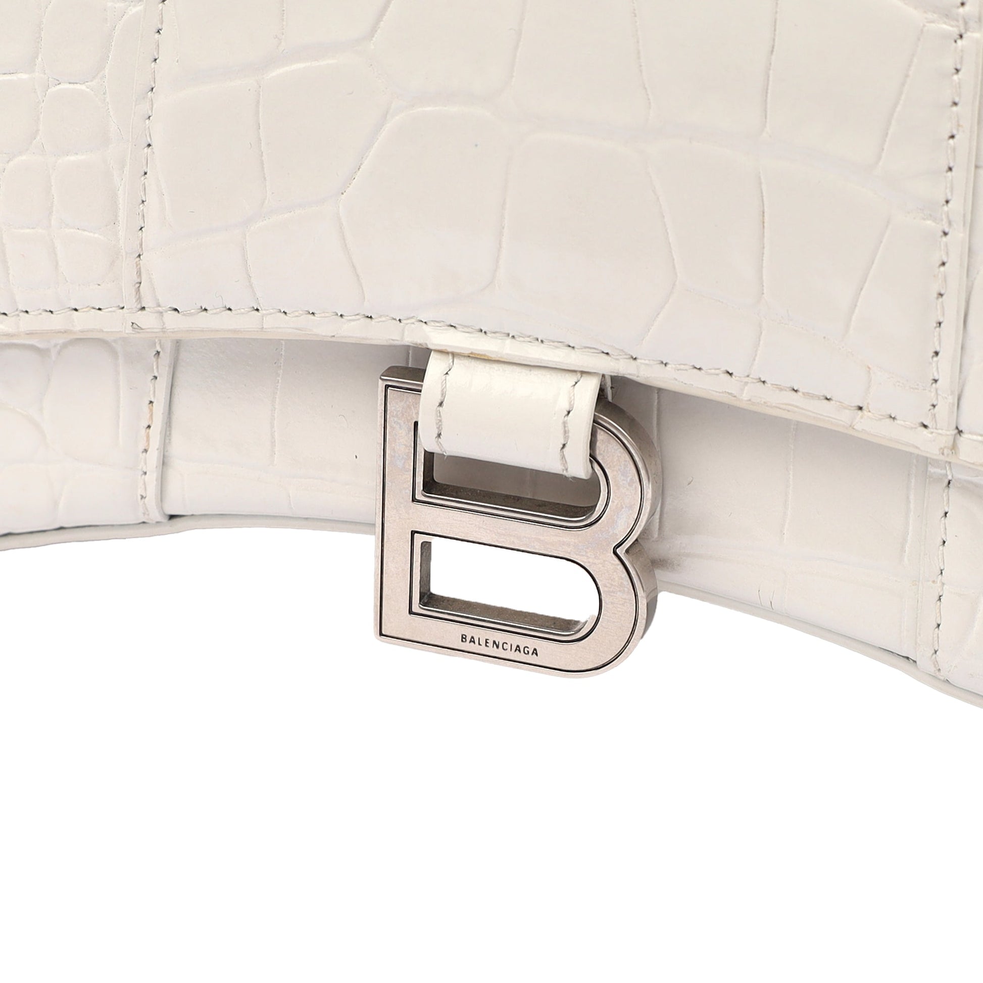 Balenciaga Mini Bag Hourglass Top Handle Small in White, Exotic Effect Leather — Lifestyle View