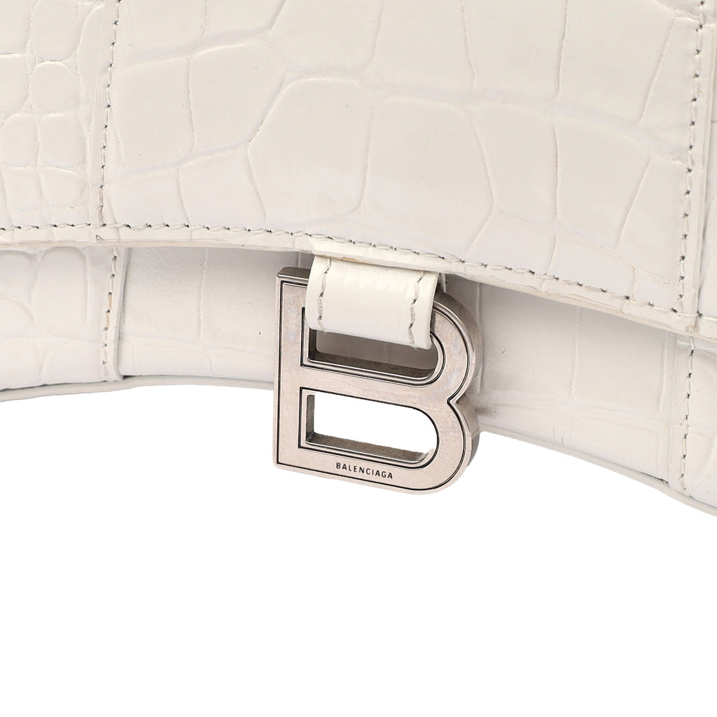 Balenciaga Mini Bag Hourglass Top Handle Small in White, Exotic Effect Leather — Alternate View 12
