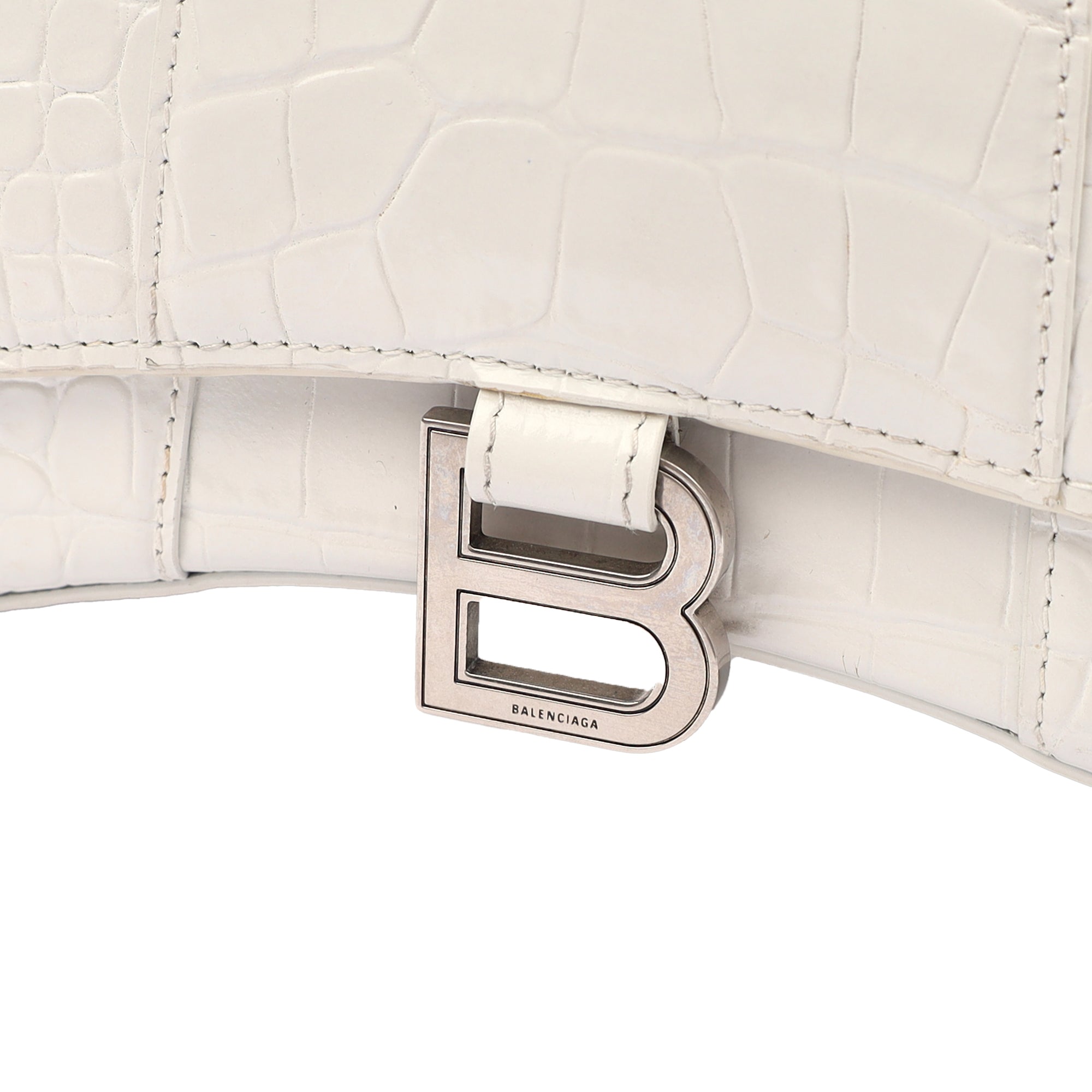 Balenciaga Mini Bag Hourglass Top Handle Small in White, Exotic Effect Leather — Alternate View 12