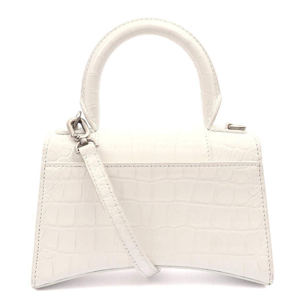 Balenciaga Mini Bag Hourglass Top Handle Small in White, Exotic Effect Leather — Back View