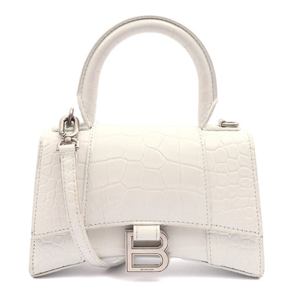 Balenciaga Mini Bag Hourglass Top Handle Small in White, Exotic Effect Leather — Front View