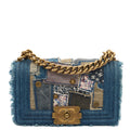 Chanel Shoulder Bag Boy - Small in Blue, Fabric — Front View