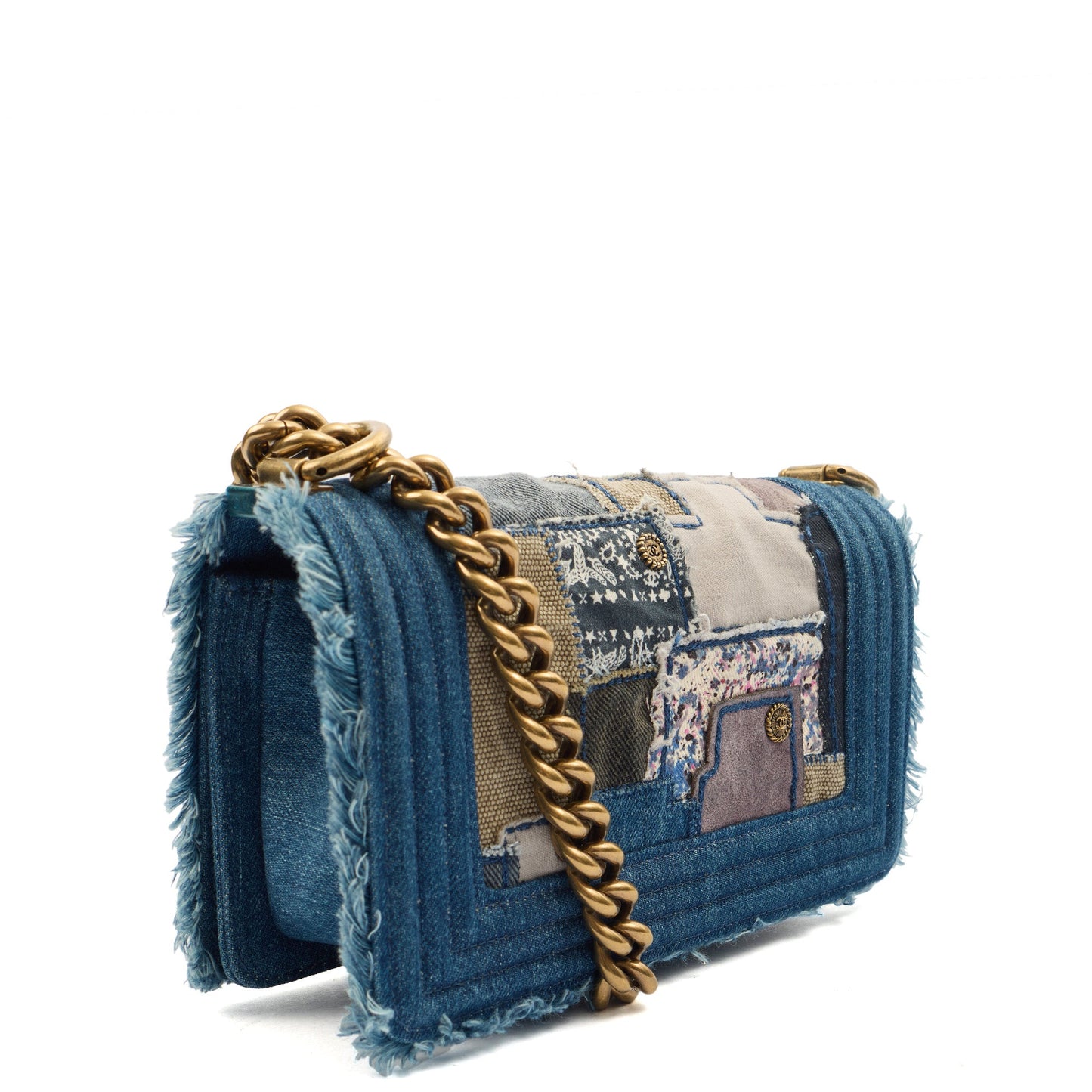 Chanel Shoulder Bag Boy - Small in Blue, Fabric — Side View