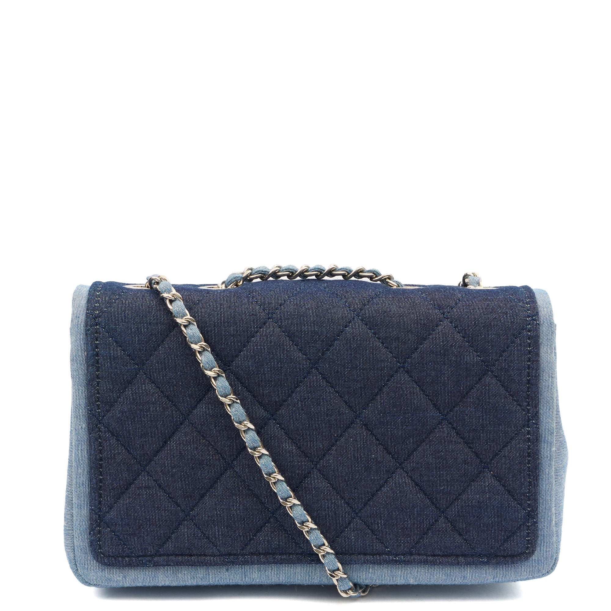 Chanel Cross Body Flap Bag in Navy, Canvas — Back View