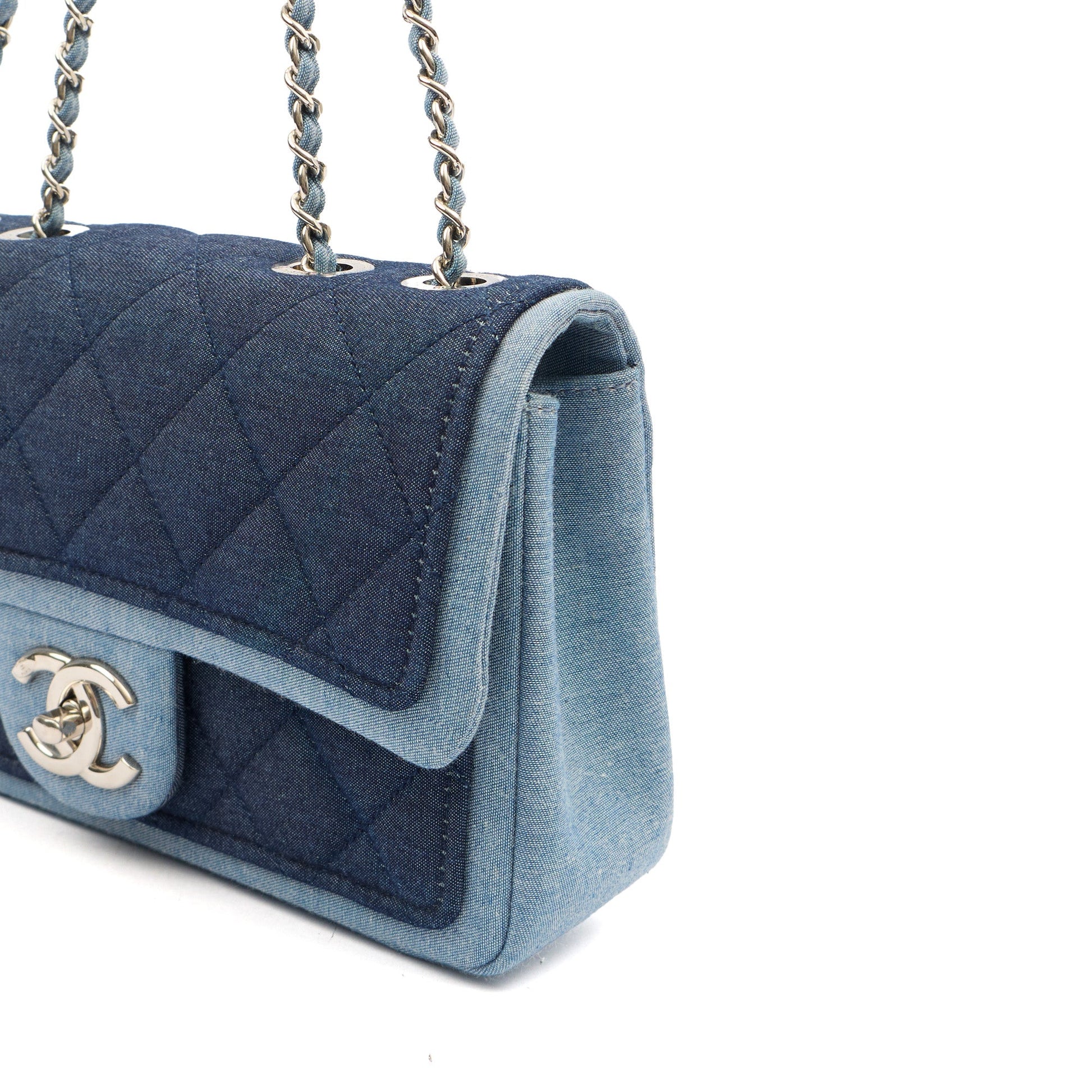 Chanel Cross Body Flap Bag in Navy, Canvas — Detail View