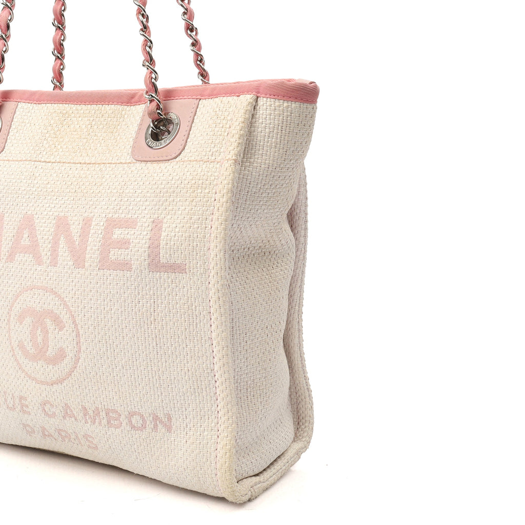 Chanel Tote Deauville Tote - Small in Pink, Fabric — Detail View