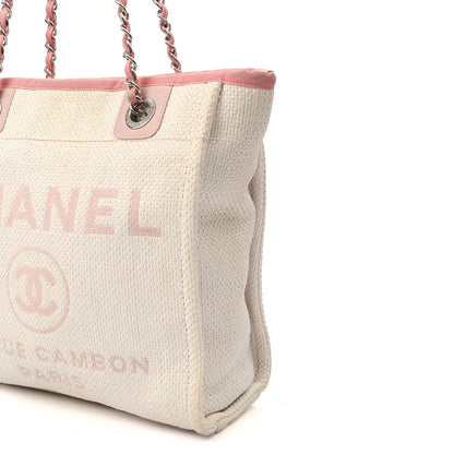 Chanel Tote Deauville Tote - Small in Pink, Fabric — Detail View