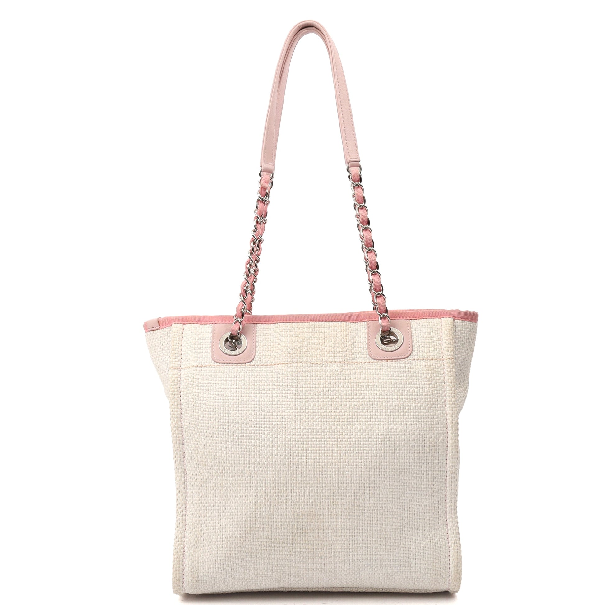 Chanel Tote Deauville Tote - Small in Pink, Fabric — Back View