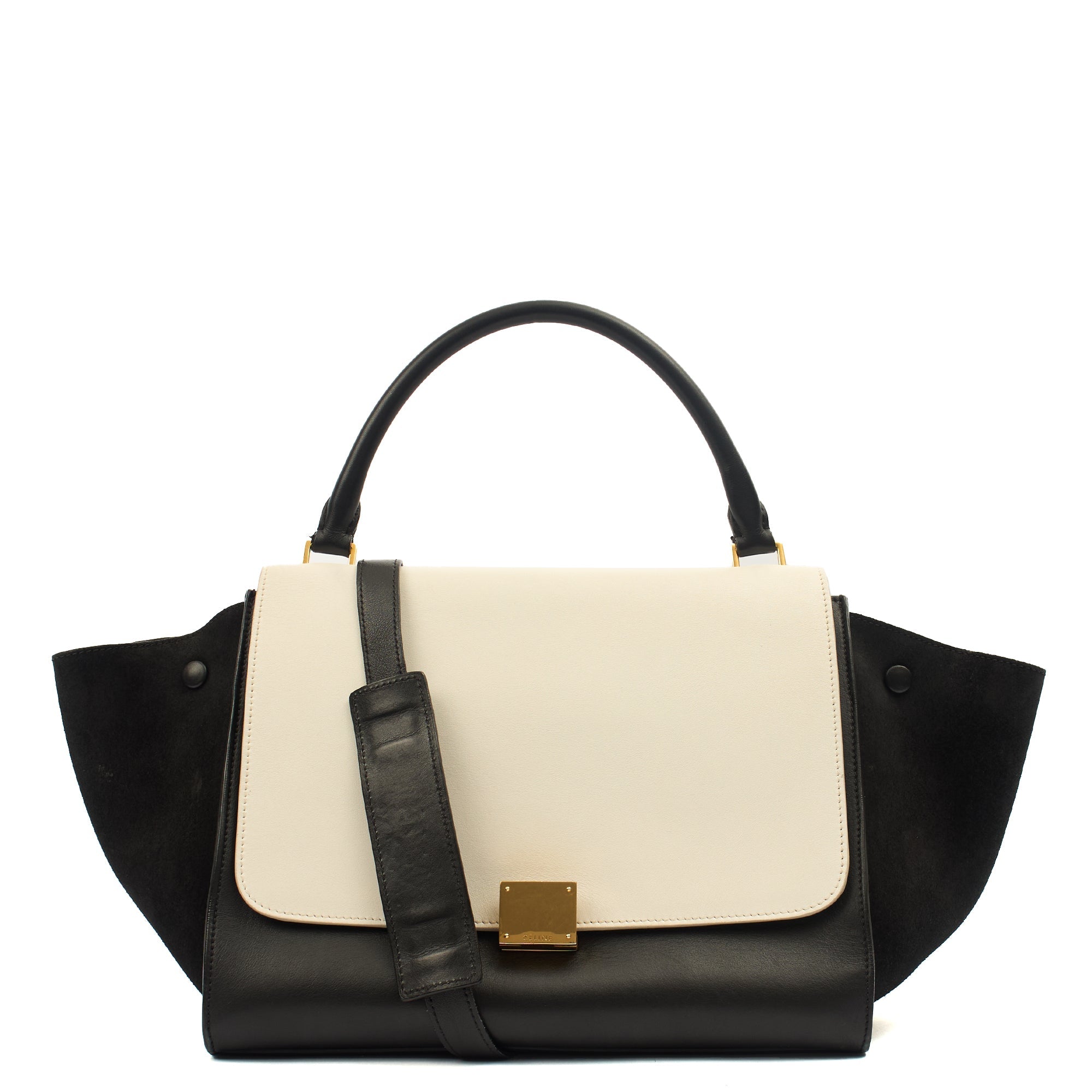 Celine Tote Trapeze - Medium in Black, Leather — Front View