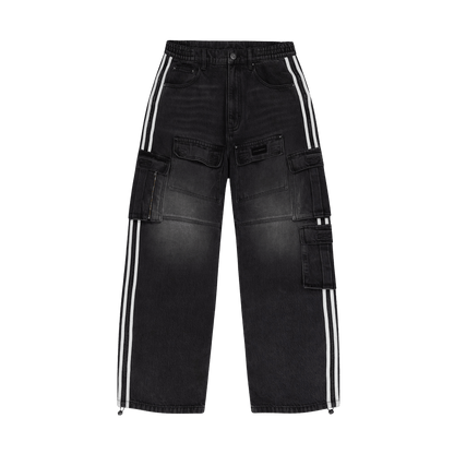 Unknown Black Striped Denim Cargos — XXS — Front View