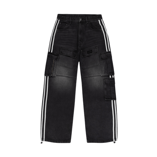 Unknown Black Striped Denim Cargos — XXS — Front View