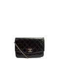 Chanel Cross Body Wallet on Chain in Black, Patent Leather — Front View