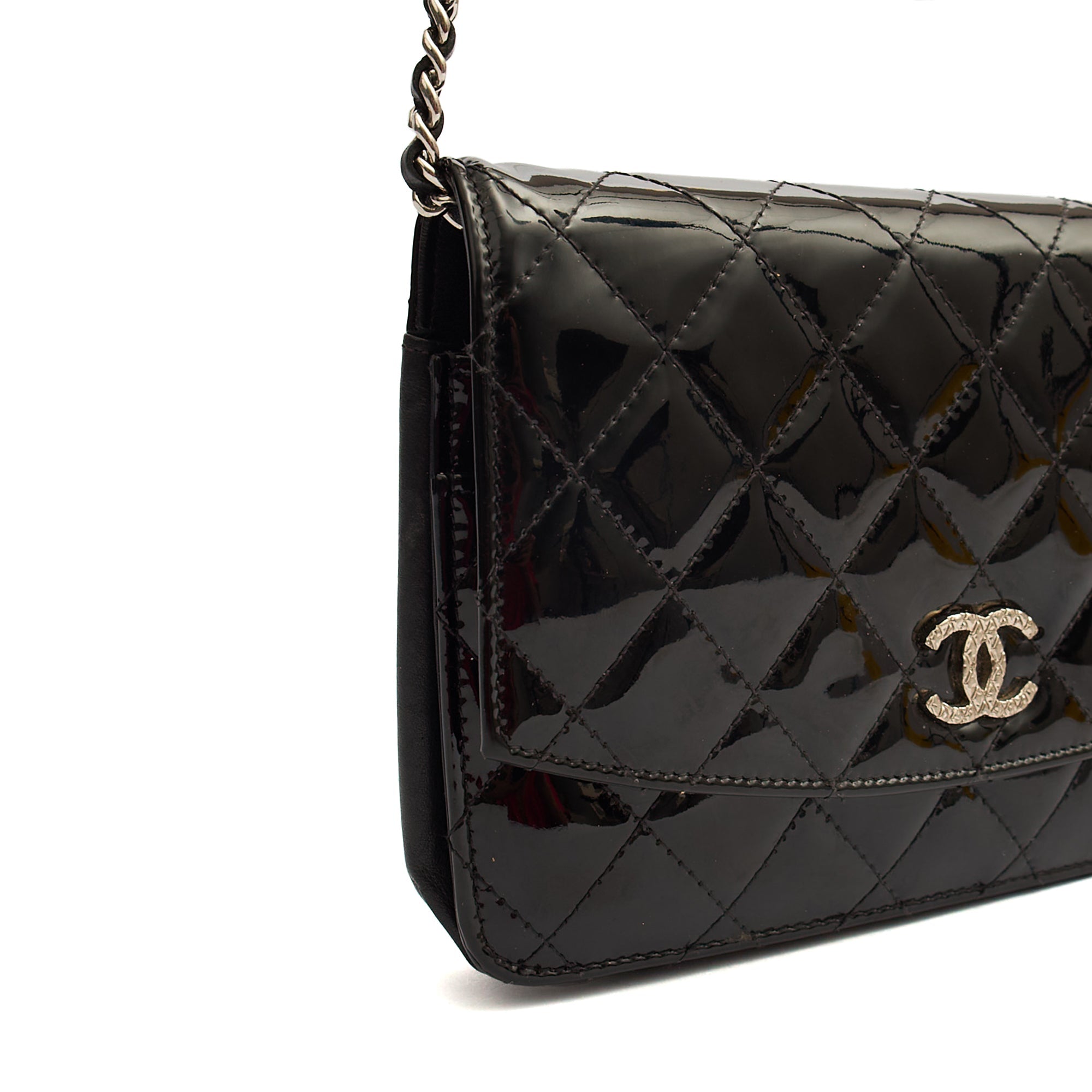 Chanel Cross Body Wallet on Chain in Black, Patent Leather — Alternate View 16