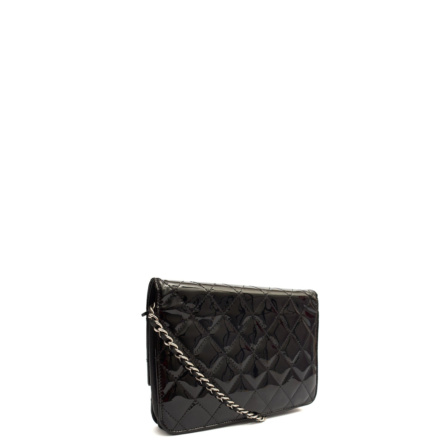 Chanel Cross Body Wallet on Chain in Black, Patent Leather — Side View