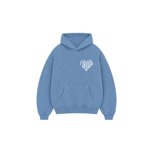 Cardair Embroidered Heart Hoodie - Blue — XS — Front View