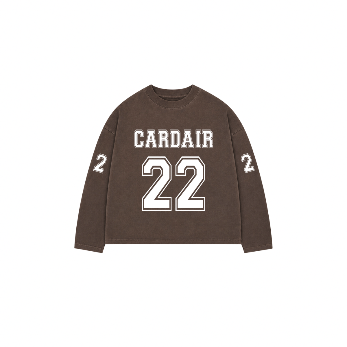 Cardair Varsity Long Sleeve T Shirt - Brown — S — Front View