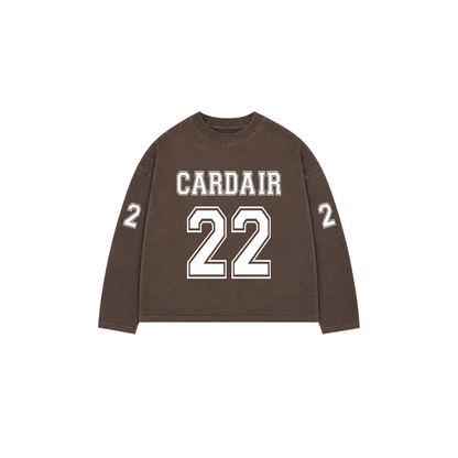 Cardair Varsity Long Sleeve T Shirt - Brown — S — Front View