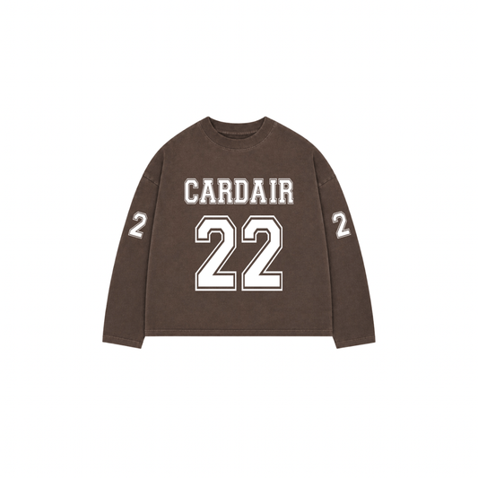 Cardair Varsity Long Sleeve T Shirt - Brown — S — Front View