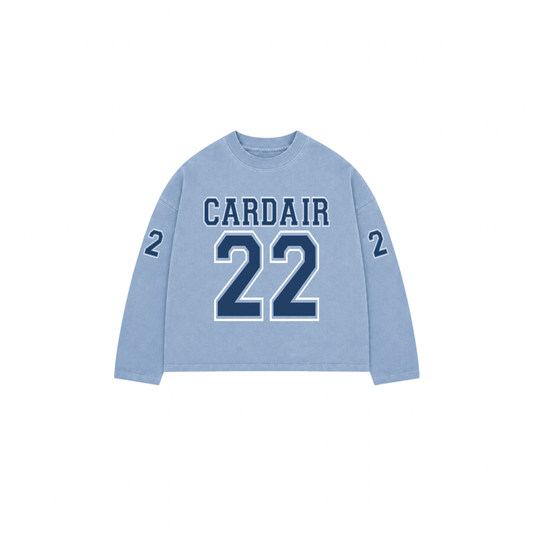 Cardair Varsity Long Sleeve T Shirt - Sky Blue — S — Front View