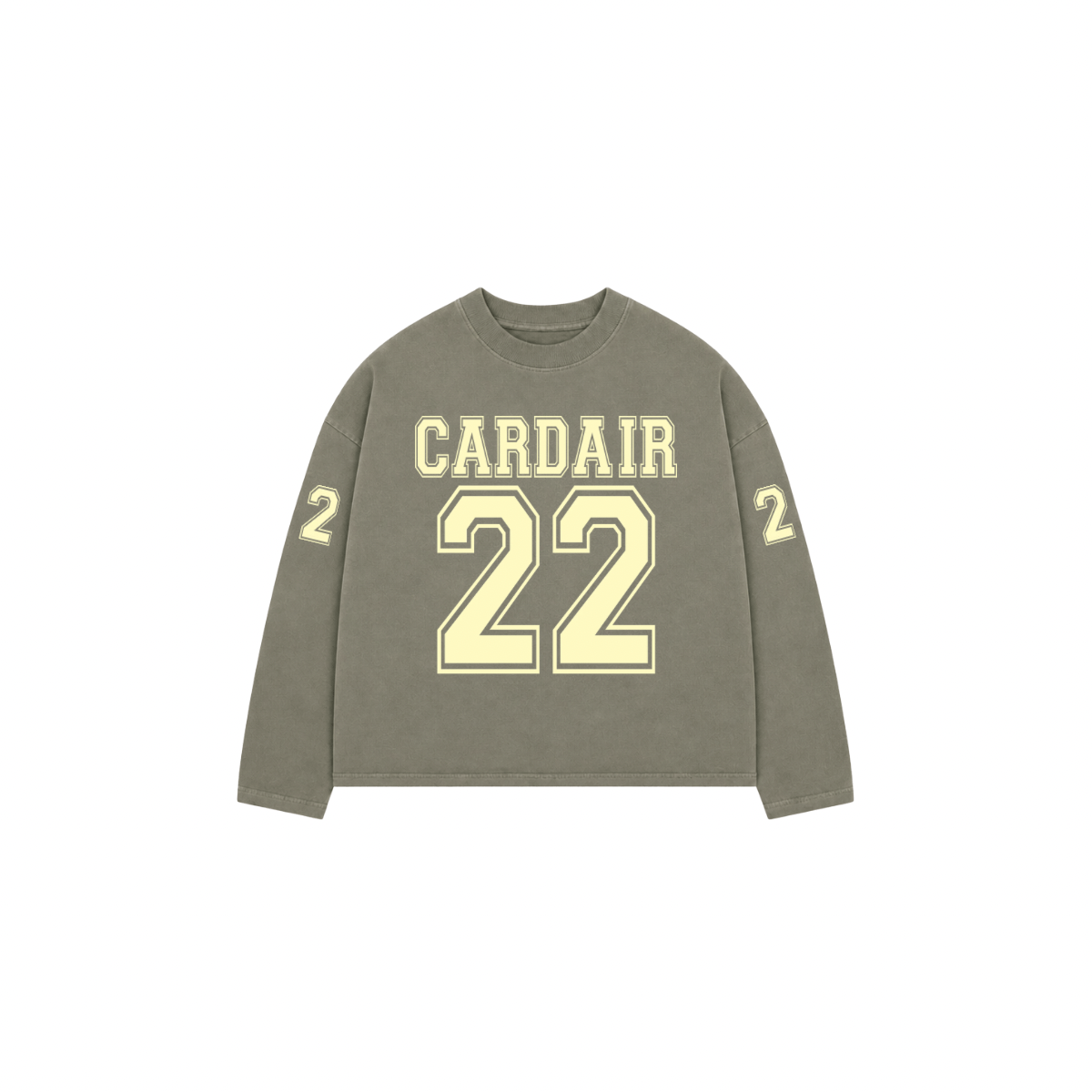 Cardair Varsity Long Sleeve T Shirt - Olive — S — Front View