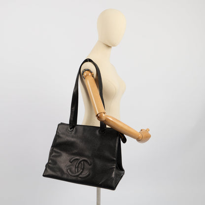 Chanel Tote Vintage Tote in Black, Caviar Leather — Side View