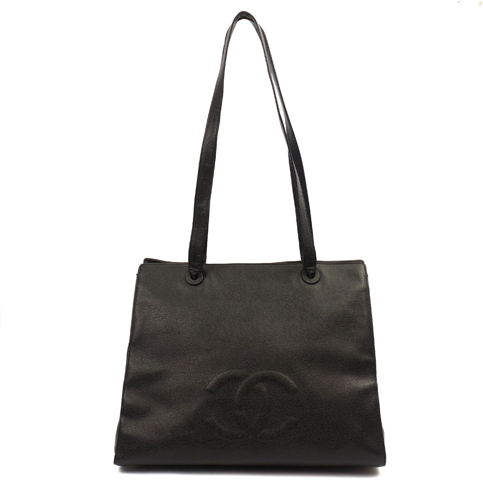 Chanel Tote Vintage Tote in Black, Caviar Leather — Front View