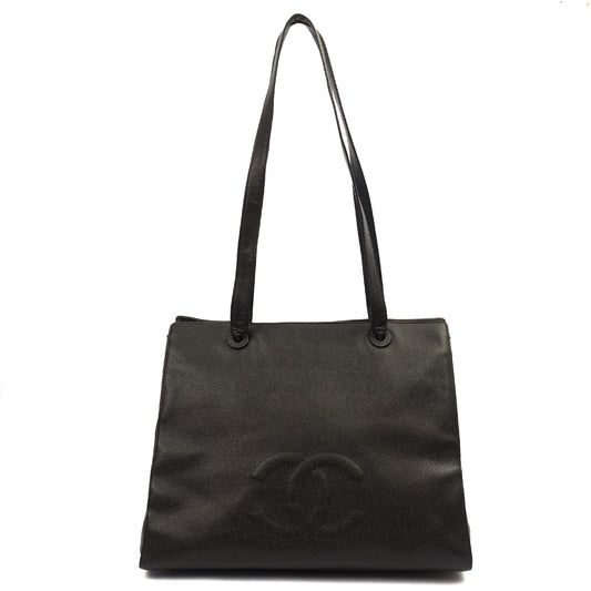 Chanel Tote Vintage Tote in Black, Caviar Leather — Front View