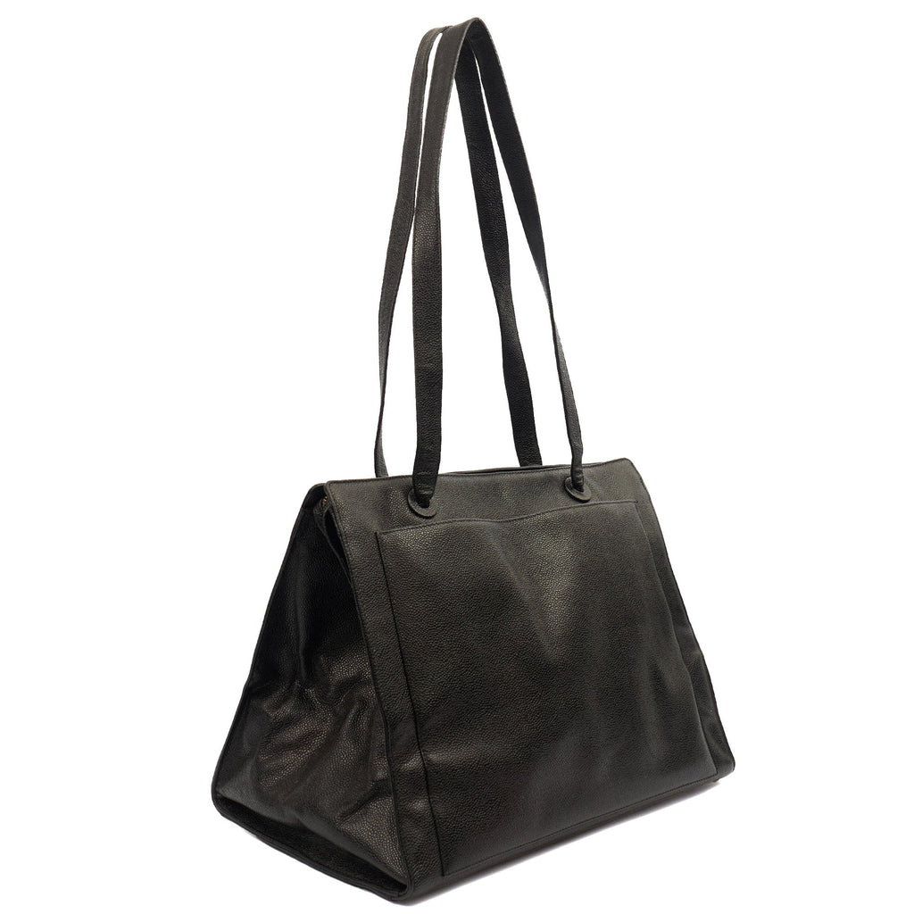 Chanel Tote Vintage Tote in Black, Caviar Leather — Back View