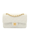 Chanel Shoulder Bag Classic Double Flap - Medium in White, Lambskin Leather — Front View