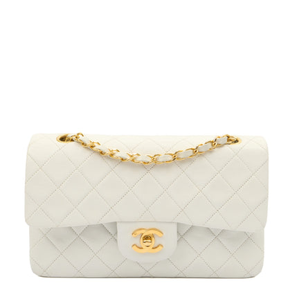 Chanel Shoulder Bag Classic Double Flap - Medium in White, Lambskin Leather — Front View