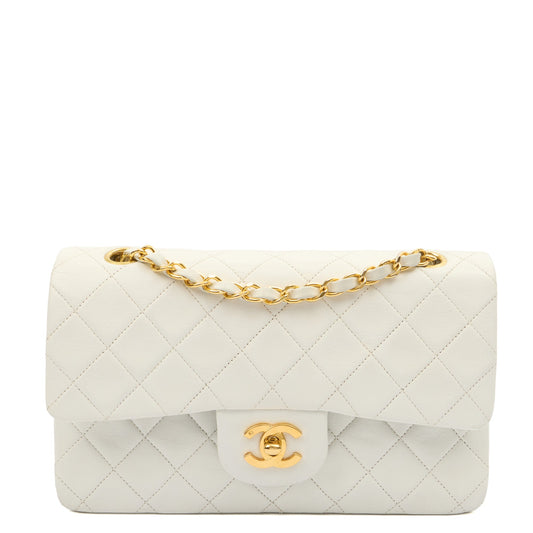 Chanel Shoulder Bag Classic Double Flap - Medium in White, Lambskin Leather — Front View