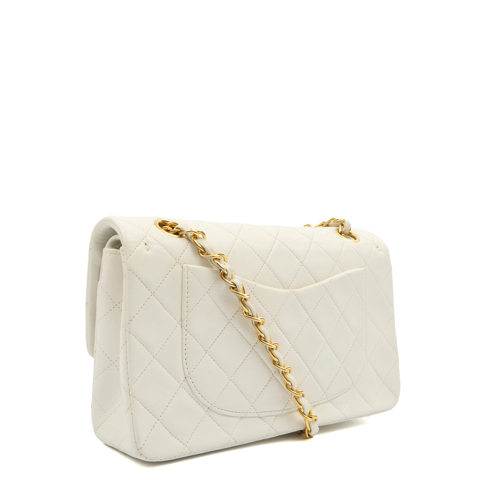 Chanel Shoulder Bag Classic Double Flap - Medium in White, Lambskin Leather — Top View