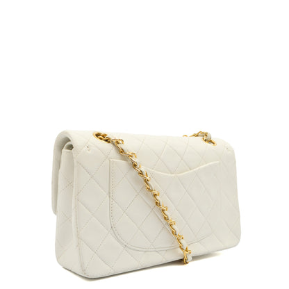 Chanel Shoulder Bag Classic Double Flap - Medium in White, Lambskin Leather — Top View