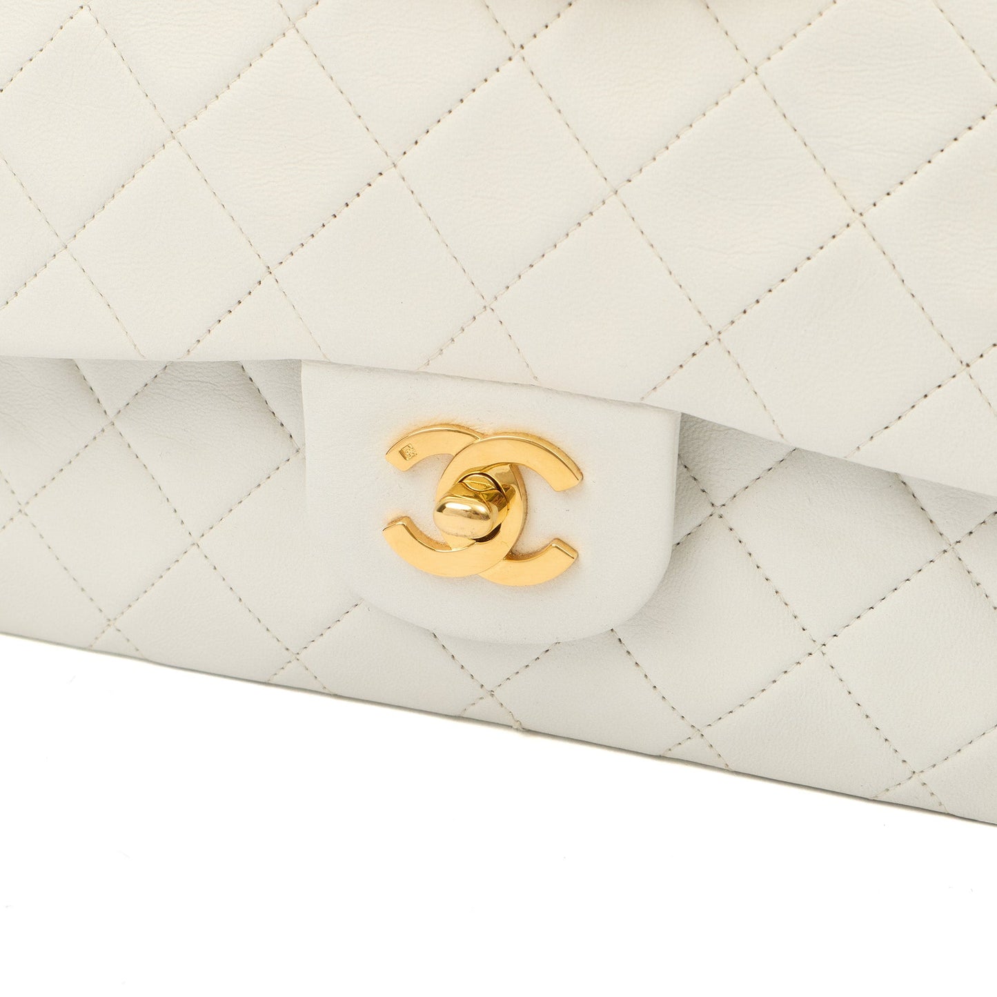Chanel Shoulder Bag Classic Double Flap - Medium in White, Lambskin Leather — Back View