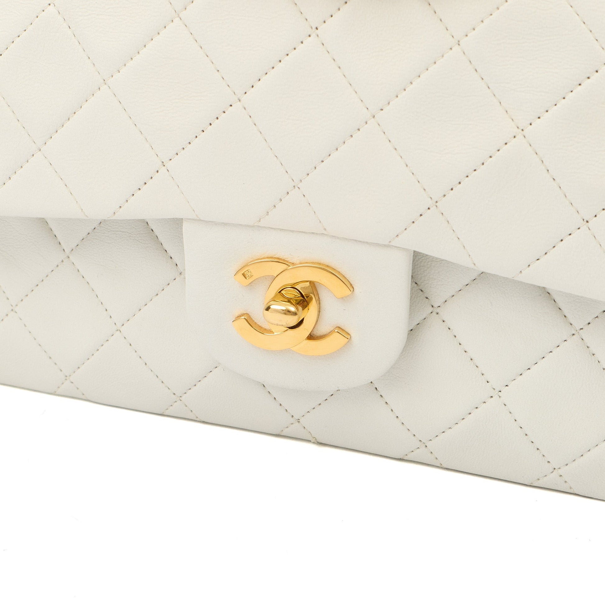 Chanel Shoulder Bag Classic Double Flap - Medium in White, Lambskin Leather — Back View