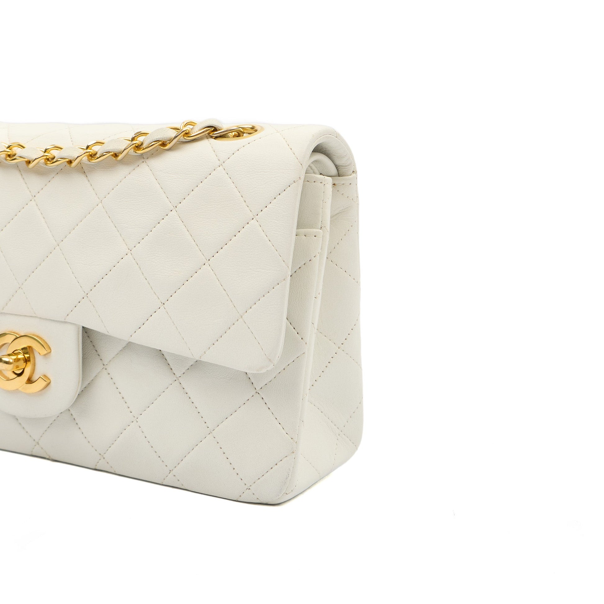 Chanel Shoulder Bag Classic Double Flap - Medium in White, Lambskin Leather — Lifestyle View