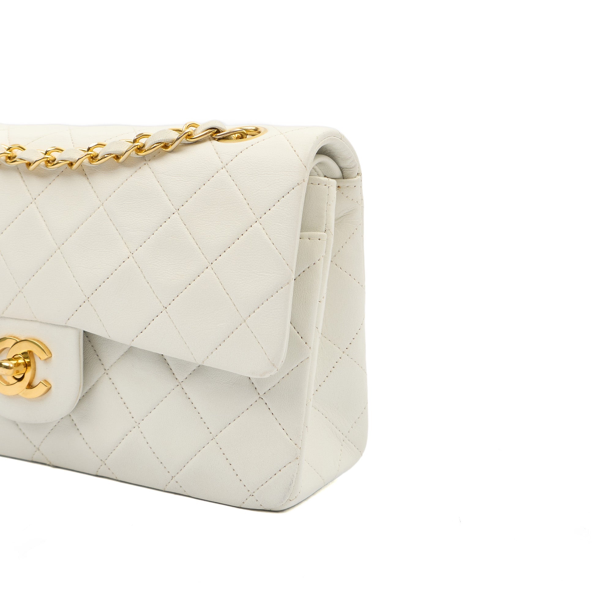 Chanel Shoulder Bag Classic Double Flap - Medium in White, Lambskin Leather — Lifestyle View