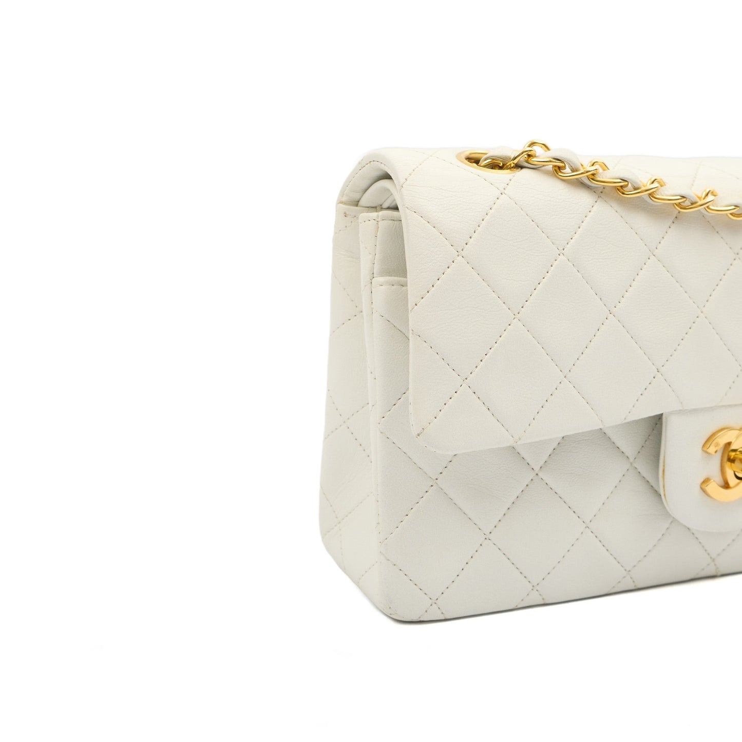 Chanel Shoulder Bag Classic Double Flap - Medium in White, Lambskin Leather — Alternate View 7