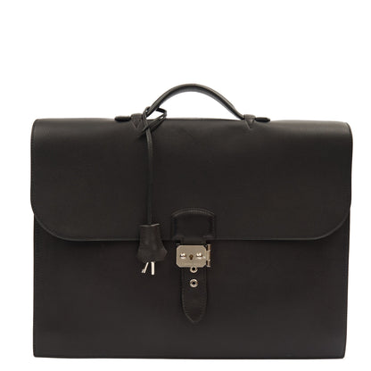 Hermes Sac a Depeches Briefcase in Black, Evercolour — Front View