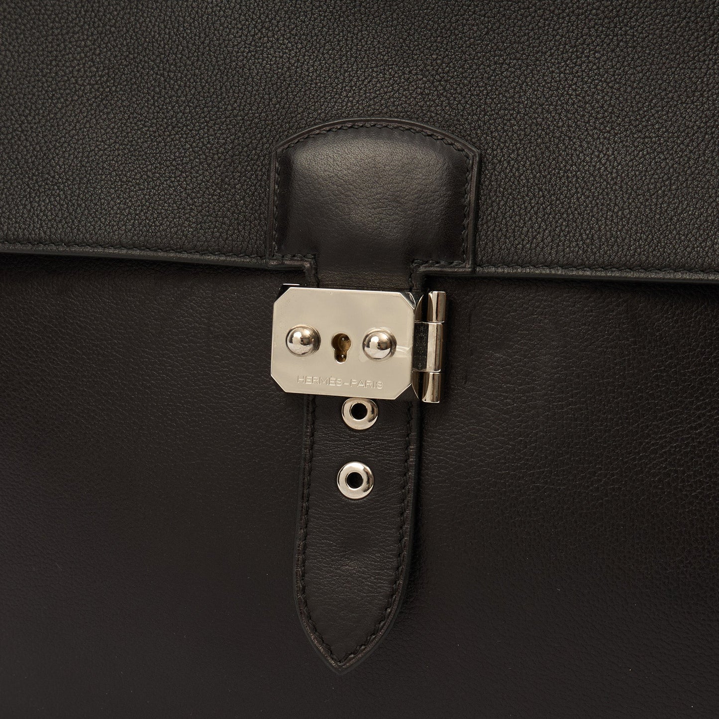 Hermes Sac a Depeches Briefcase in Black, Evercolour — Side View