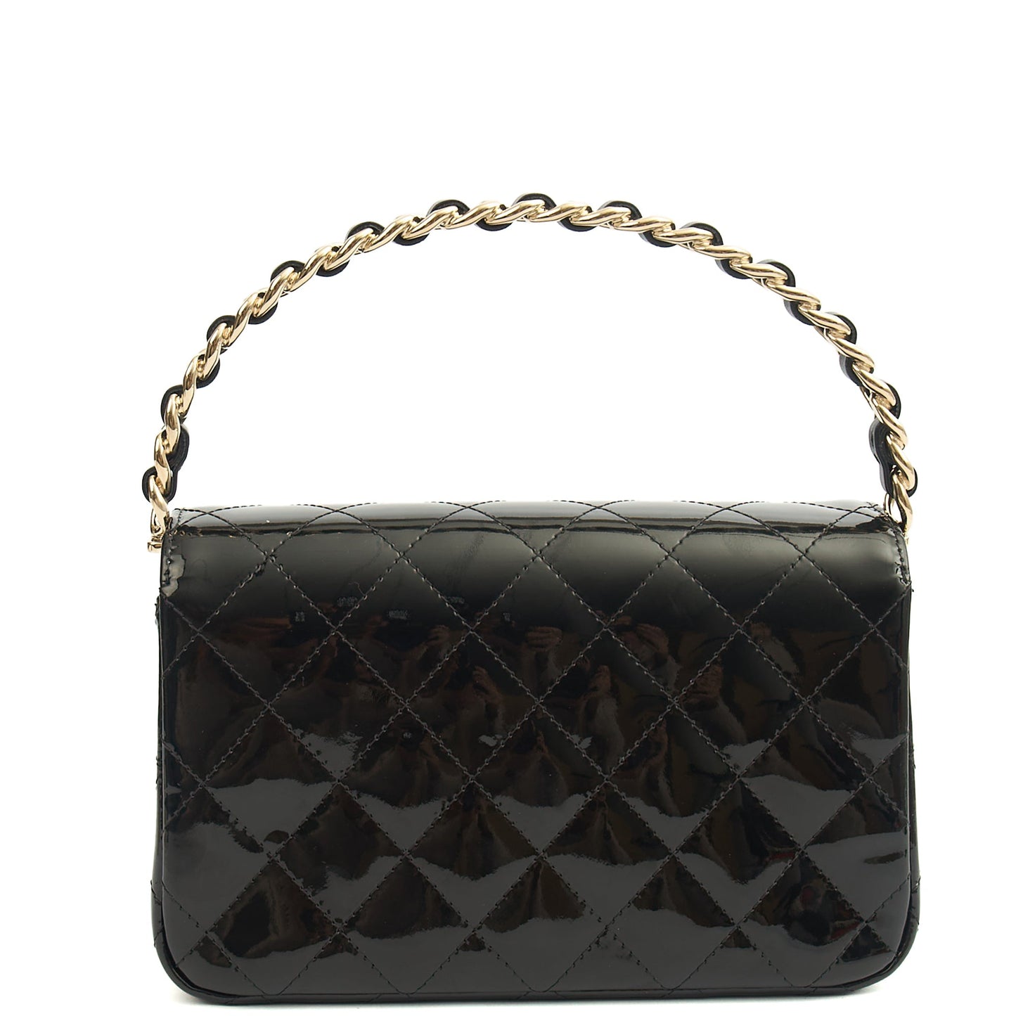 Chanel Top Handle Flap Bag With Top Handle in Black, Patent Leather — Top View