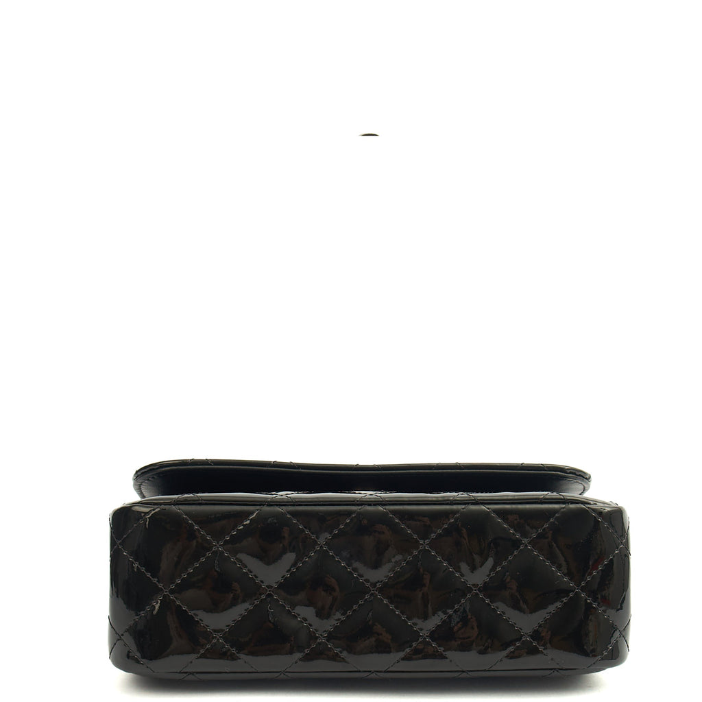 Chanel Top Handle Flap Bag With Top Handle in Black, Patent Leather — Detail View