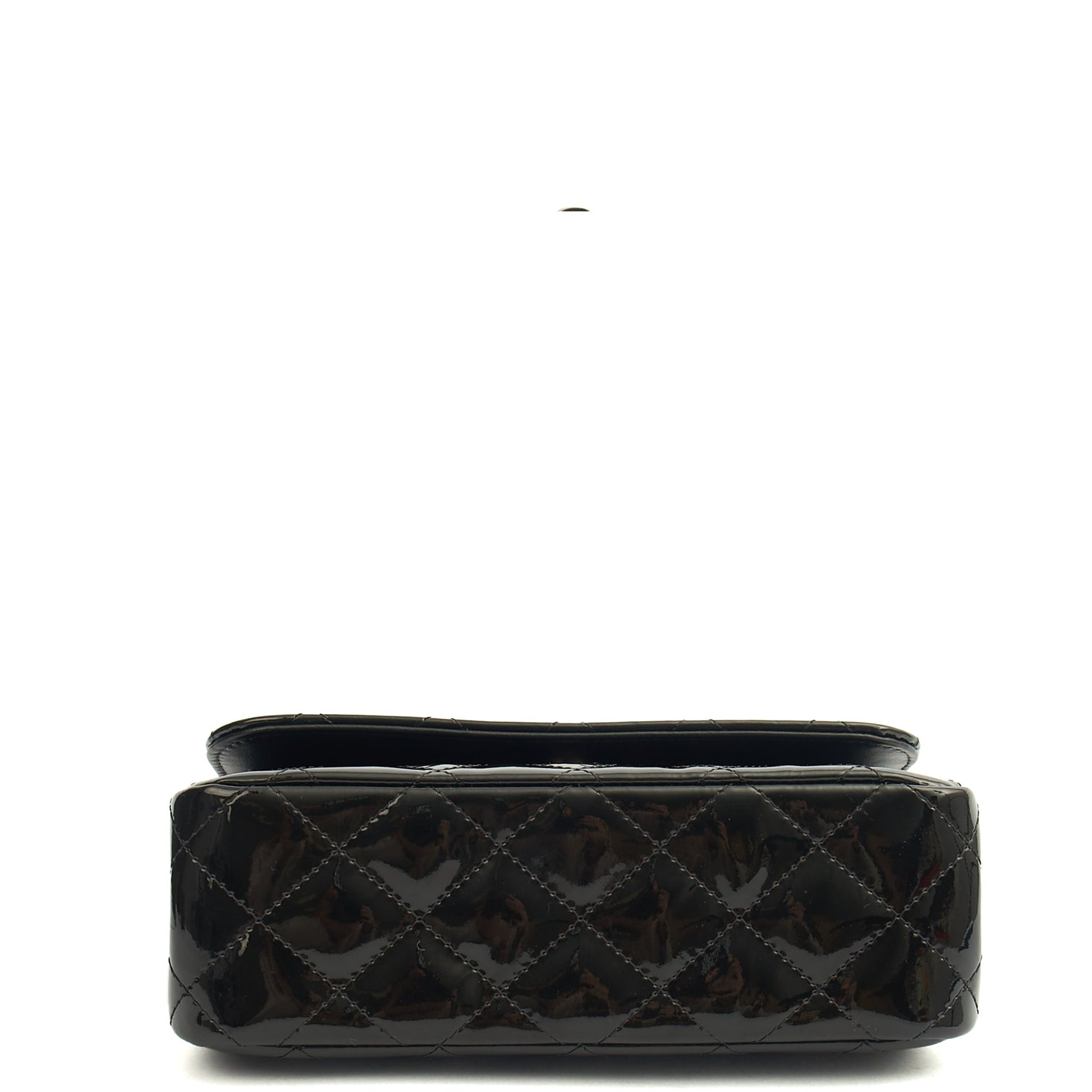Chanel Top Handle Flap Bag With Top Handle in Black, Patent Leather — Detail View