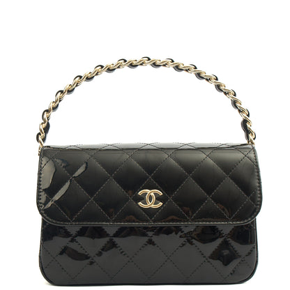 Chanel Top Handle Flap Bag With Top Handle in Black, Patent Leather — Alternate View 20